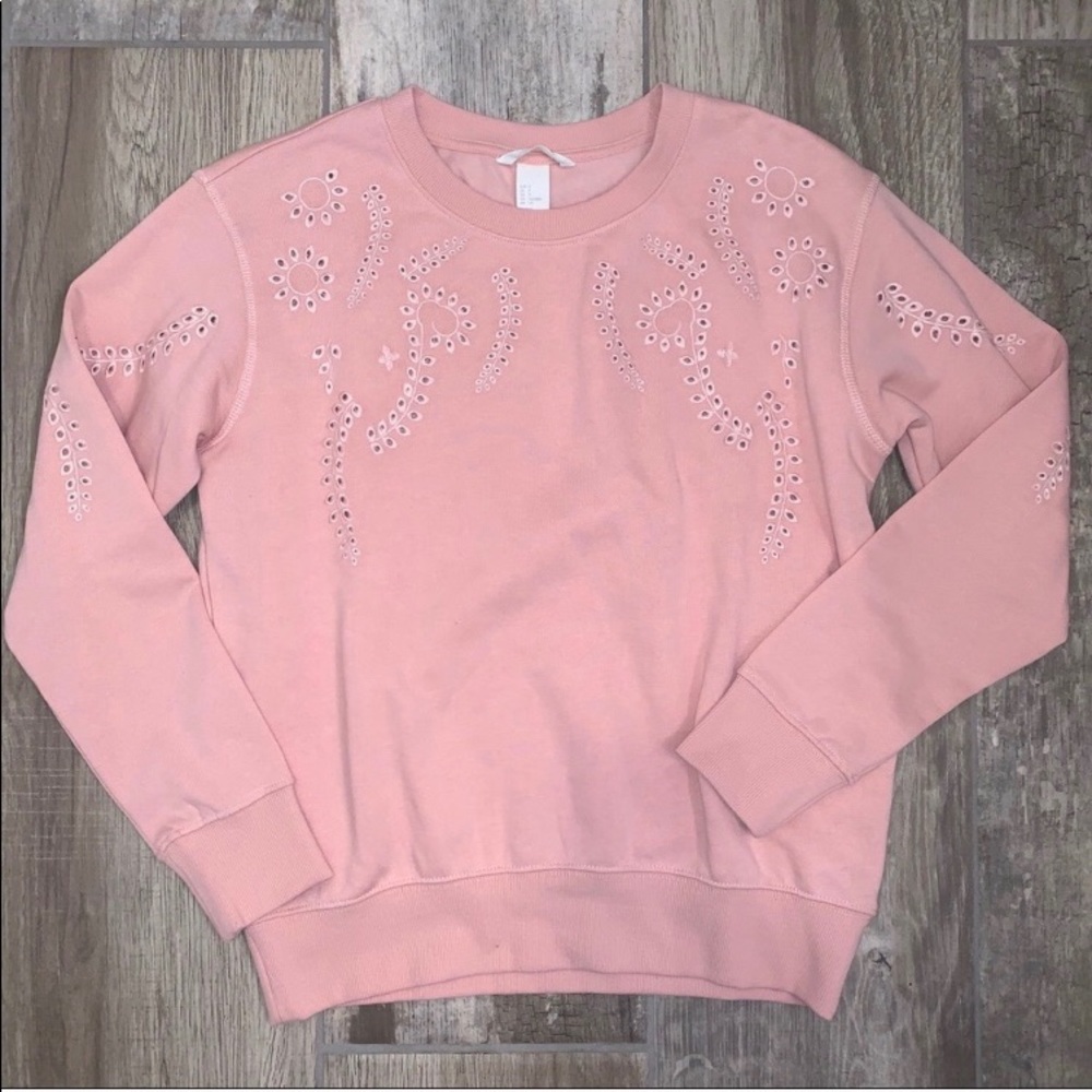H&M Sweater Pink Eyelet Crew Neck Long Sleeve NWOT